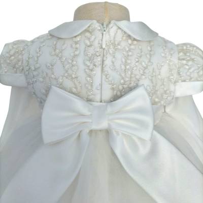 Vestido de batizado para bebé menina 12 meses com faixa rosa e branca