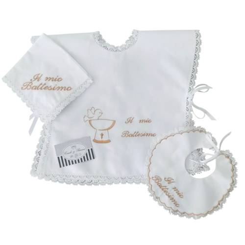 Blusa de batismo com babete e lenço