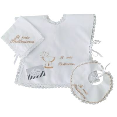 Camicina battesimale con bavetto e fazzolettino