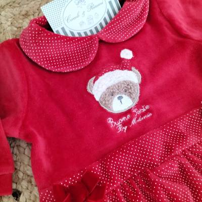 Newborn baby sleepsuit 1 month Ninnaoh with red Tartan suitable for his first Christmas