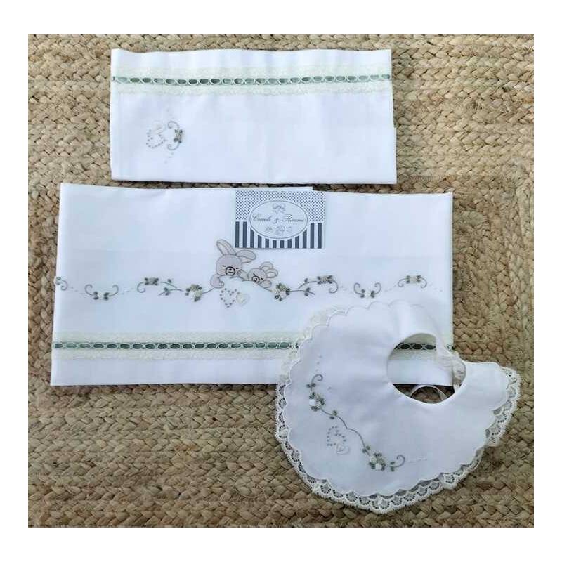 Drap avec bavoir en broderie lapin