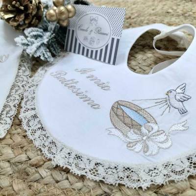 Unisex bib and handkerchief My Christening