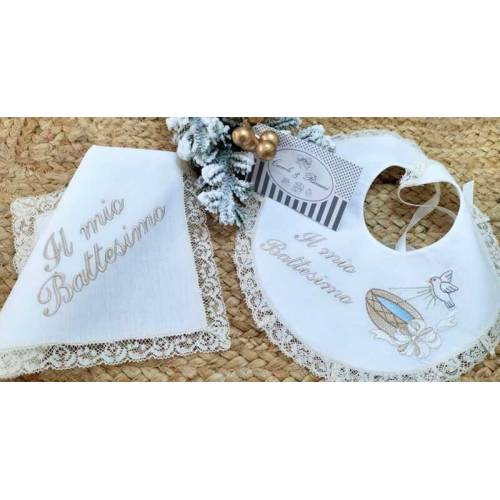 Babero y pañuelo unisex Mi bautizo