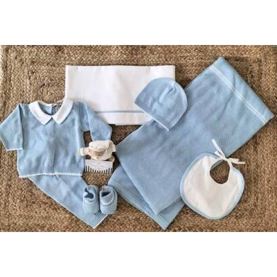 Coordinato nascita neonato cotone in filo di celeste