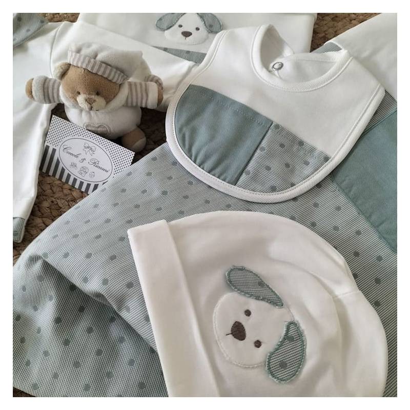 Corredino neonato bianco e verde salvia