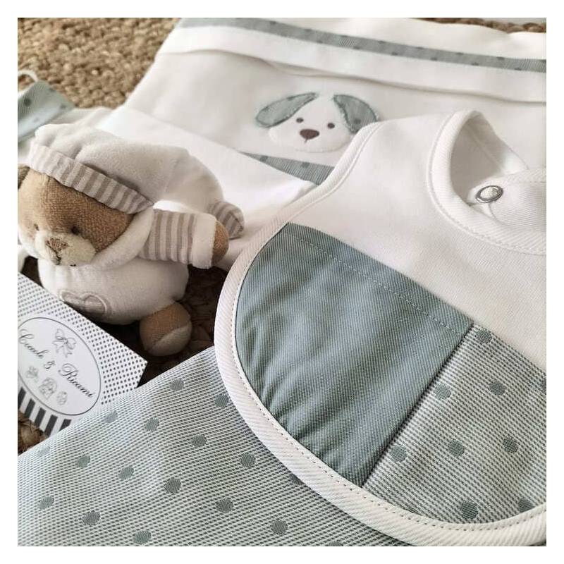 Corredino neonato bianco e verde salvia