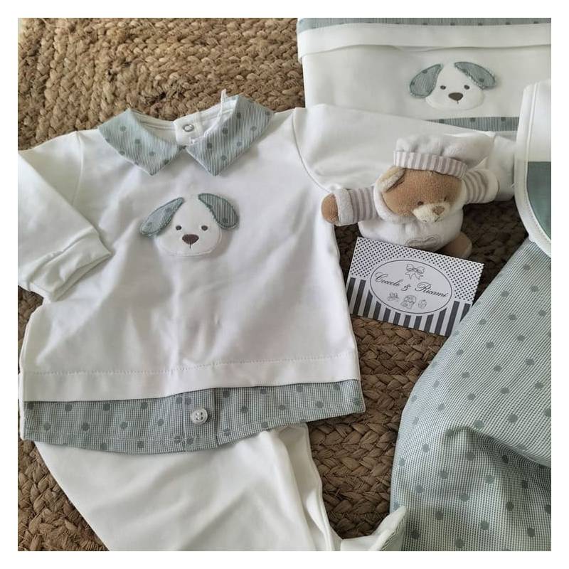 Corredino neonato bianco e verde salvia