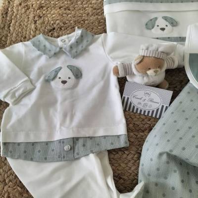 Corredino neonato bianco e verde salvia