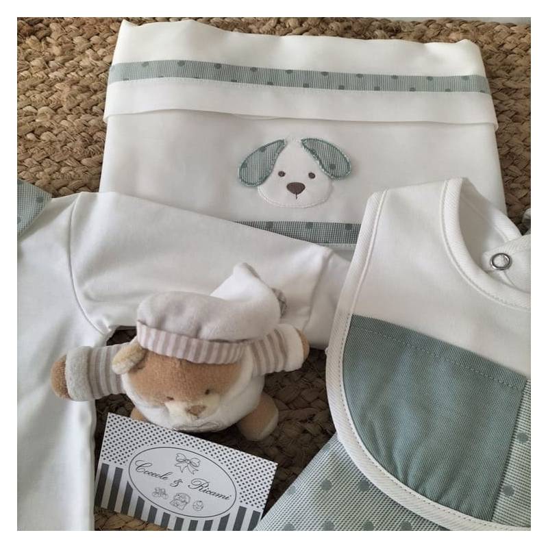 Corredino neonato bianco e verde salvia