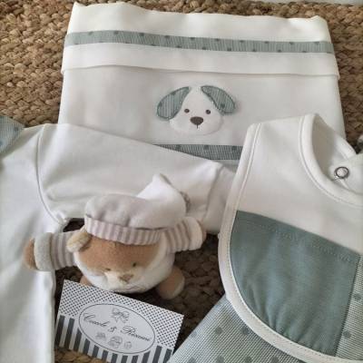 Corredino neonato bianco e verde salvia