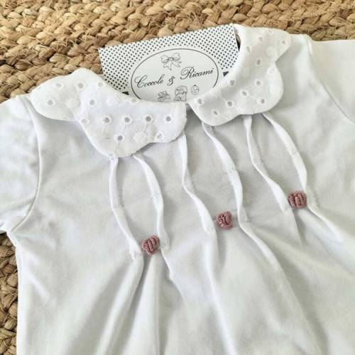 Tutina neonata bianca e rosa cipolla in cotone 2