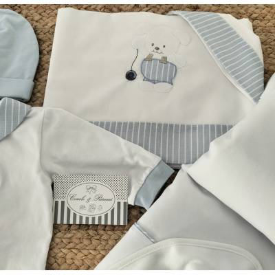 Ensemble garçon 1 mois en coton blanc et bleu clair Ninnaoh