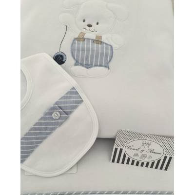 Ensemble garçon 1 mois en coton blanc et bleu clair Ninnaoh