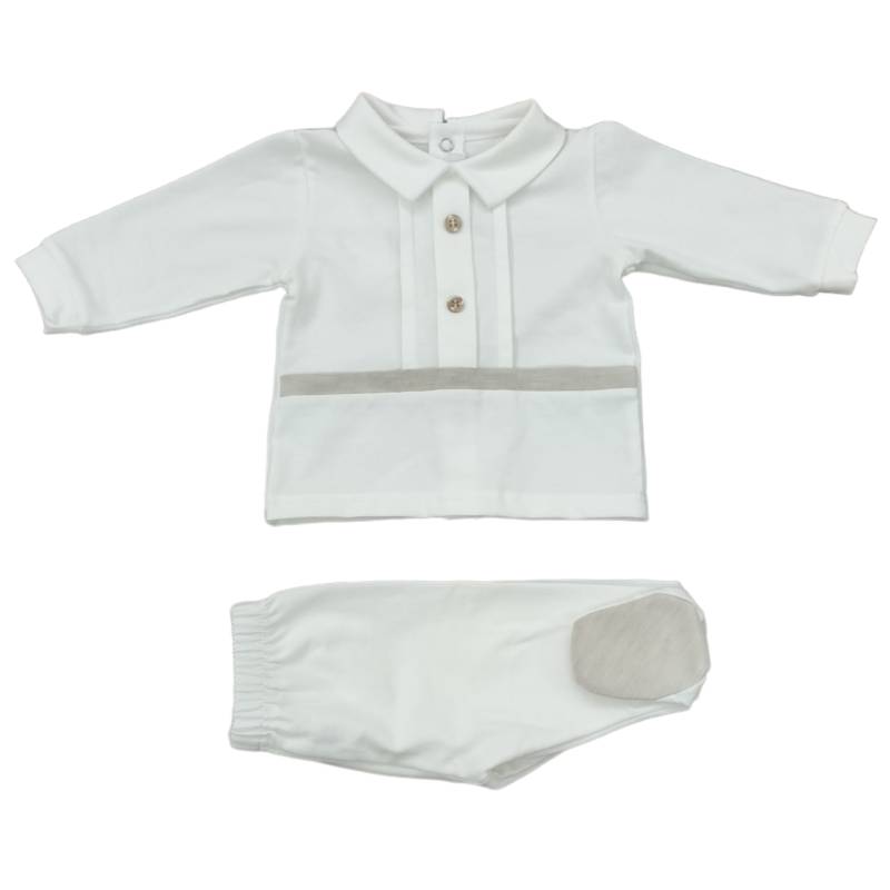Weiß und taubengrau Baumwolle 1 Monat neugeborenen klinischen Outfit - 