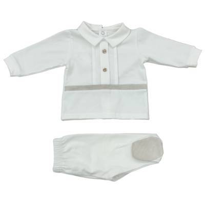 Fato clínico para recém-nascido de 1 mês em algodão branco e cinzento pomba - 