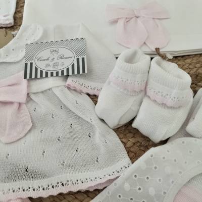 Conjunto de nacimiento de niña en encaje de algodón blanco St. Gallen Funda para banda de 1 mes Ninnaoh