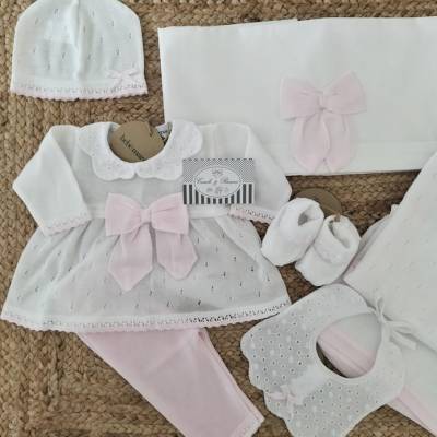 Conjunto de nascimento de menina em renda de algodão branco St. Gallen 1 mês Ninnaoh