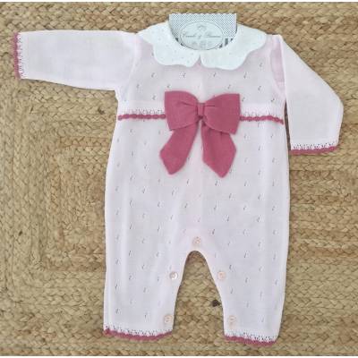 Tutina neonata in filo di  cotone 3 mesi rosa prugna