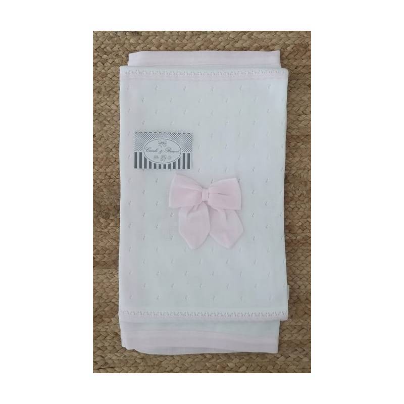 Copertina scialle neonata bianco rosa