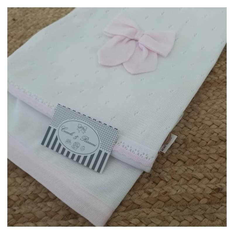 Copertina scialle neonata bianco rosa