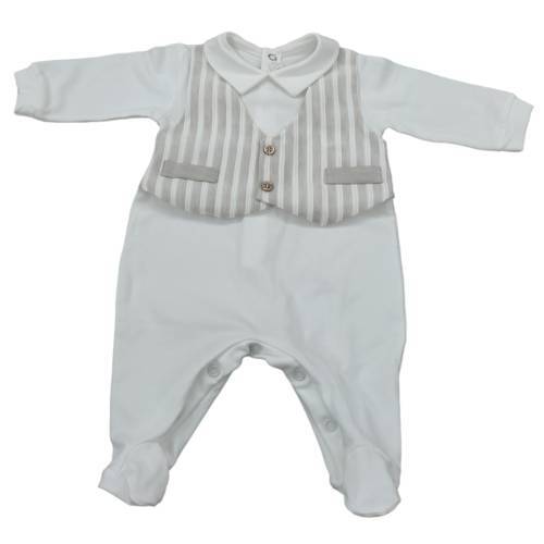 Newborn baby sleepsuit with beige cream cotton 1 month mock waistcoat -  2
