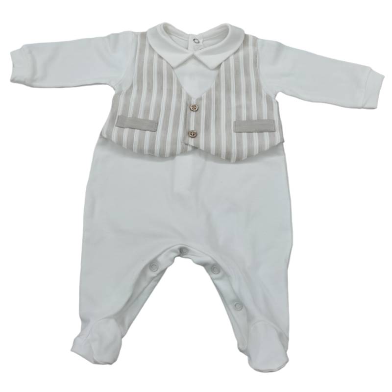 Pijama de bebé niño con chaleco falso de algodón crema beige 1 mes - 