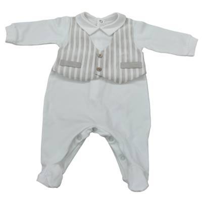 Pijama de bebé niño con chaleco falso de algodón crema beige 1 mes - 