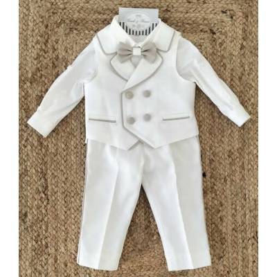 Completo elegante bambino bianco latte e tortora