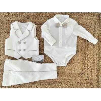 Completo elegante bambino bianco latte e tortora