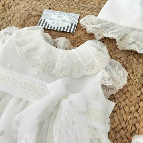 Vestitino cerimonia Battesimo bambina con cuffietta 2