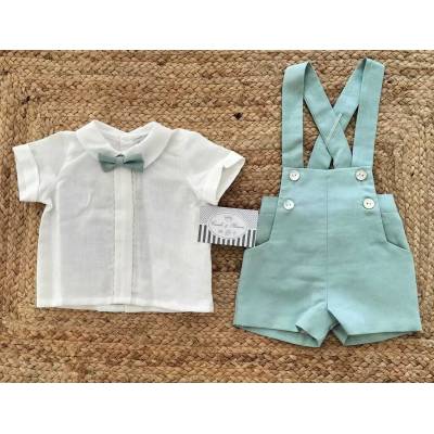 Ensemble élégant pour bébé cérémonie de baptême vert sauge automne/hiver