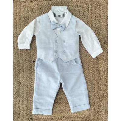 Completo estivo in lino e cotone bianco e celeste