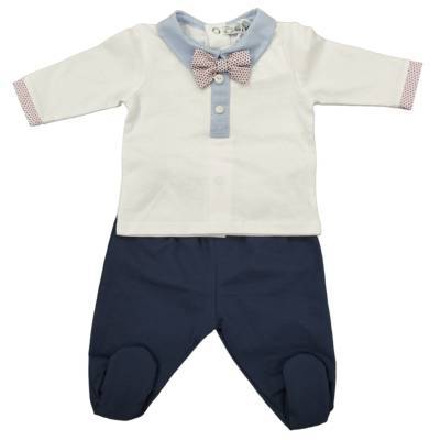 White and blue 1 month clinical baby boy birth suit Ninnaoh - 
