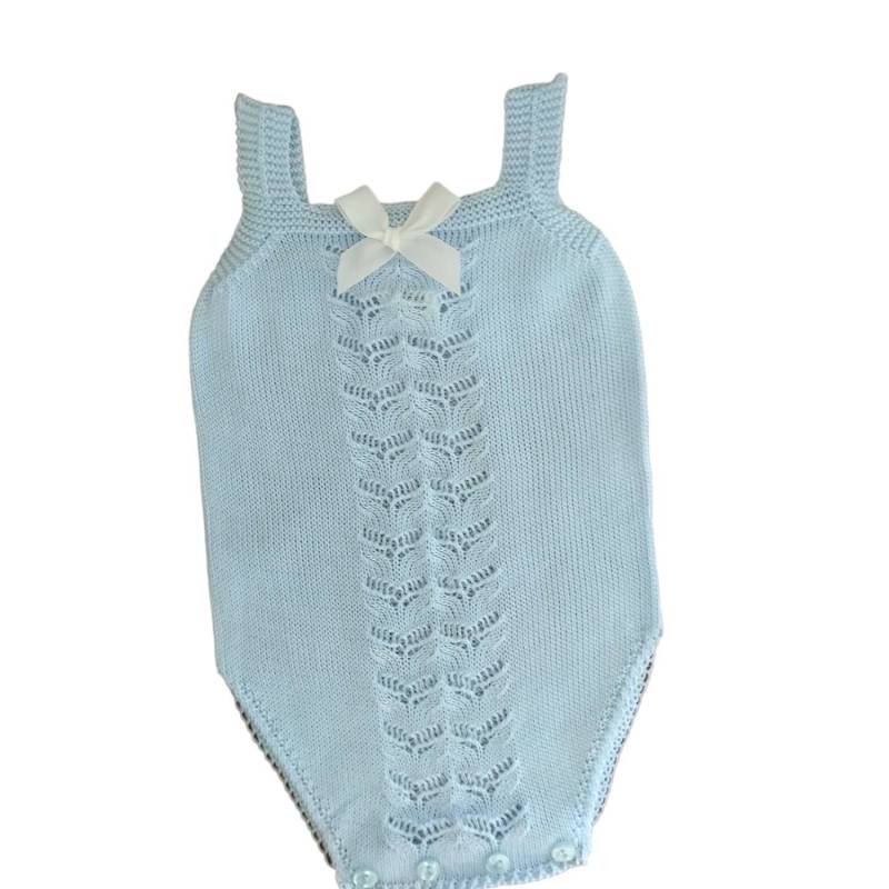 Light blue cotton yarn baby rompers - 