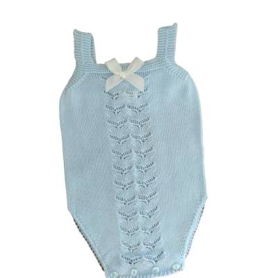 Light blue cotton yarn baby rompers - 