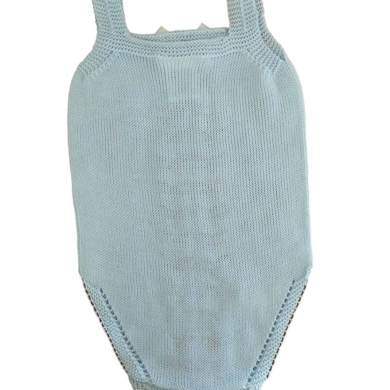 Light blue cotton yarn baby rompers - 