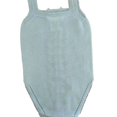Light blue cotton yarn baby rompers - 