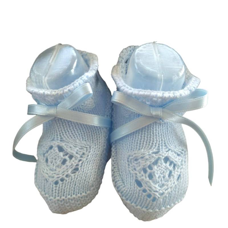 Sapatos de bebé em fio de algodão azul claro - 
