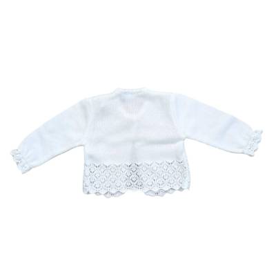 Giacchino neonata in filo di cotone bianco - 