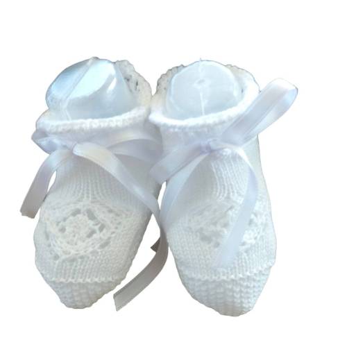 Chausson unisexe pour bébé en laine mélangée blanche - 