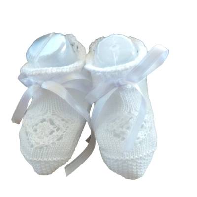 Chausson unisexe pour bébé en laine mélangée blanche - 