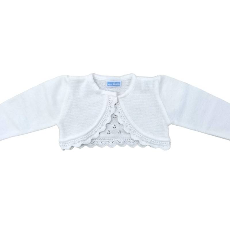 Ropa de bebé niña - Chaqueta para bebé de hilo de algodón blanco - Vendita Abbigliamento Neonato