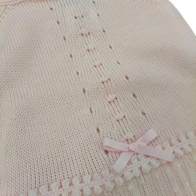 Completo smanicato rosa in filo di cotone 3 mesi - 