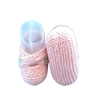Pantufa para recém-nascido em tecido de lã cor-de-rosa - 