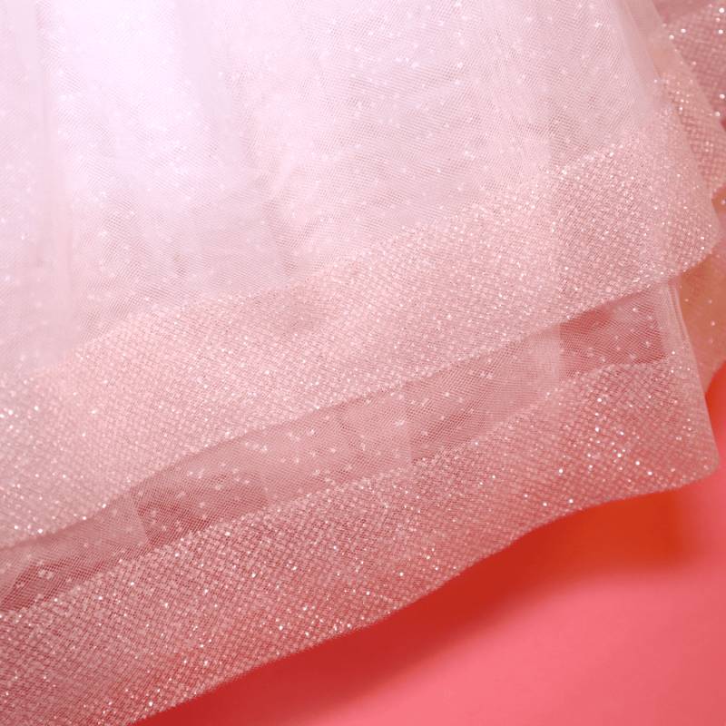 Robe de baptême en tulle blanc et rose pailleté avec bandeau