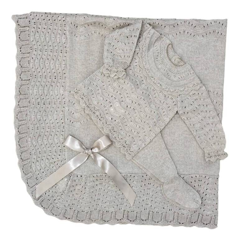 Unisex dove grey newborn baby blanket and coverlet - 