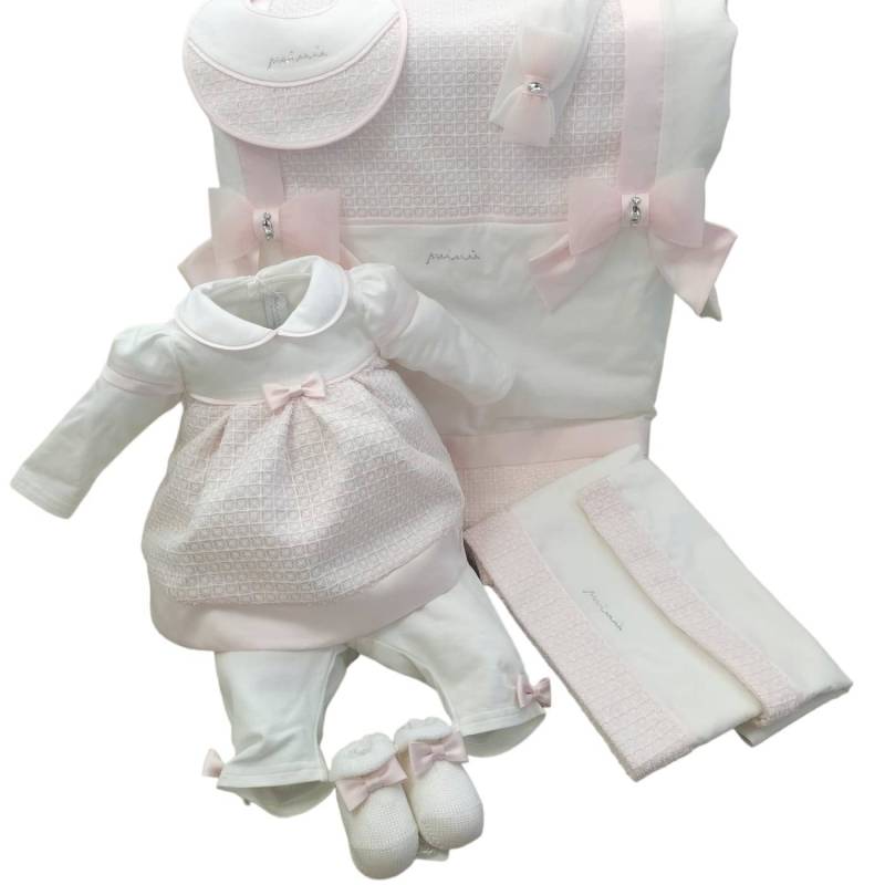 Recién nacido Niña Primavera Verano Coordinación - Vestido de bebé recién nacido Minù en algodón - Vendita Abbigliamento
