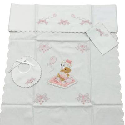 Couverture et drap brodés à la main pour bébé - 
