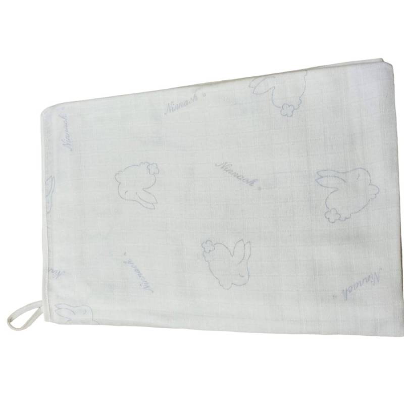 Gauze square Ninnaoh white and light blue - 