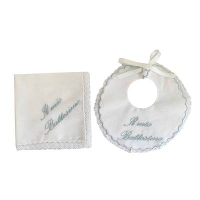 Baby christening bib and handkerchief - 